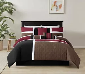 Chezmoi Collection Upland 7-Piece Quilted Patchwork Comforter Set, Burgundy/B... - Picture 1 of 9