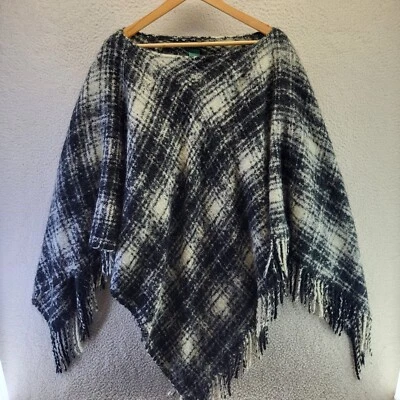 Poncho suéter con capa Lauren Ralph Lauren gris a cuadros con flecos suroeste para mujer Foto 1 de 4