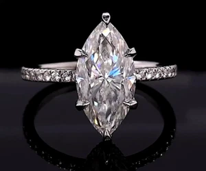 2.90 TCW Marquise Moissanite Hidden Halo Engagement Ring 14K White Gold Plated - Picture 1 of 15