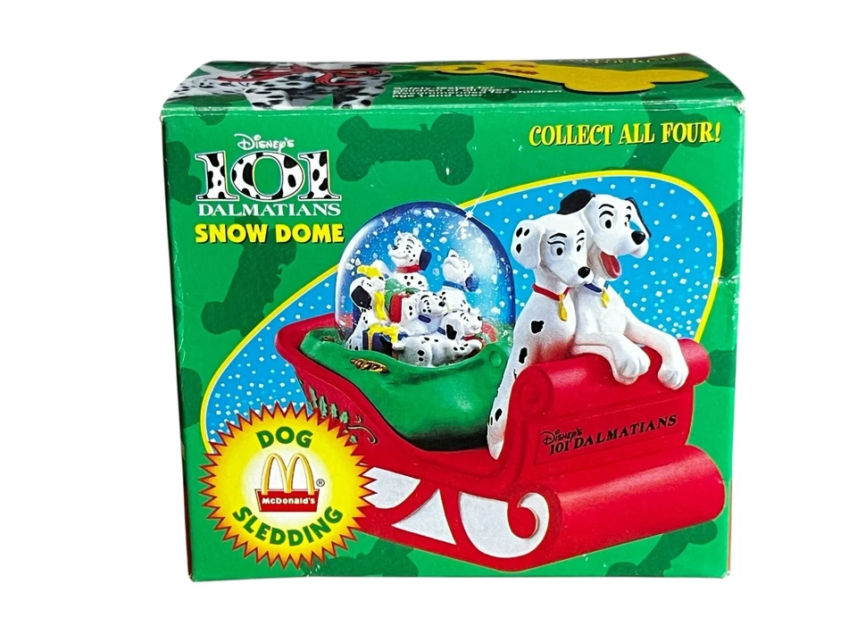Disney 101 Dálmatas Perro Trineo Cúpula de Nieve Adorno de Navidad 1996 Foto 1 de 3