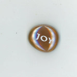 Inspirational Word JOY Affirmation on a Clear Brown Glass Rock Gem 1" W - Picture 1 of 2