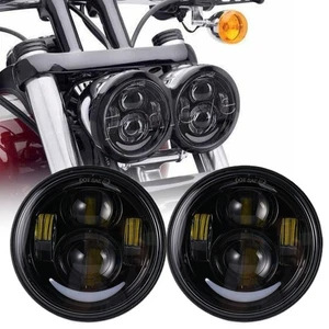 4.65" LED Headlight Twin Dual DRL Hi/Low Beam For Harley Dyna Fat Bob FXDF 08-17 - Picture 1 of 11