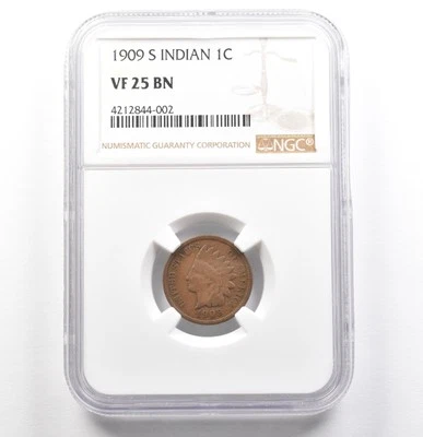 1909-S Indian Head Cent VF25 BN NGC *0588 - Image 1 of 3