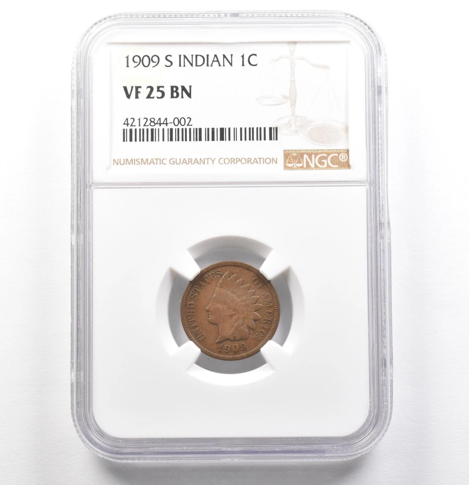 1909-S Indian Head Cent VF25 BN NGC *0588 - Image 1 of 3