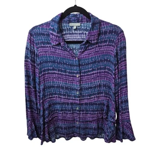 Habitat Top Damen S lila Button Down Shirt Langarm leicht Rüschen - Bild 1 von 8