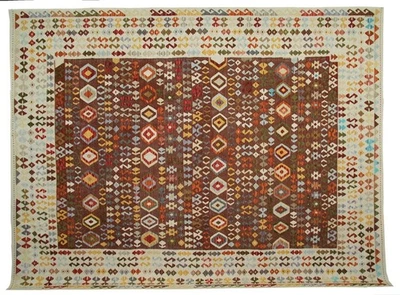 Handmade Afghan Kilim Rug: Large Wool Tribal Flatweave Carpet - Image 1 of 4