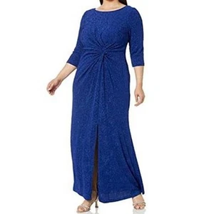 Alex Evenings Formal Column Knot Front Dress Womens Plus 14W Electric Blue NWT - Picture 1 of 13
