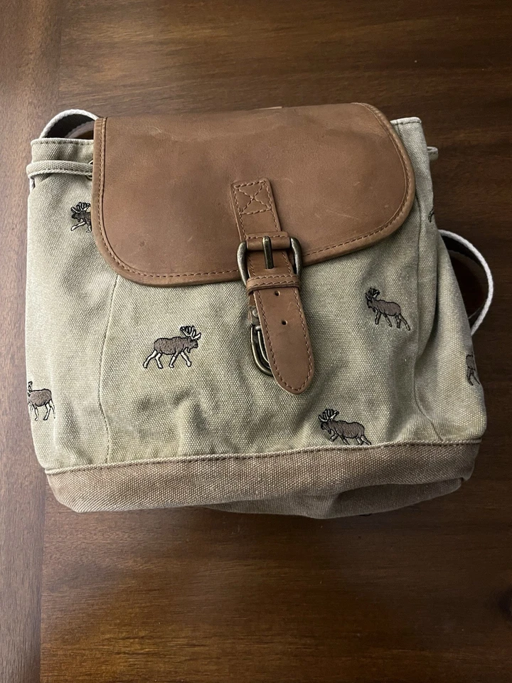 Mochila vintage LL Bean años 90 de lona y cuero con estampado de alce Foto 1 de 4