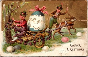 EASTER GREETINGS Egg on Rabbit Drawn Carriage c1907 embossed Postcard - Picture 1 of 2