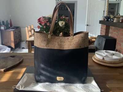 Ralph Lauren Black Bembridge Cork Tote Bag Large Faux Leather Gold Tone Hardware - Image 1 of 4