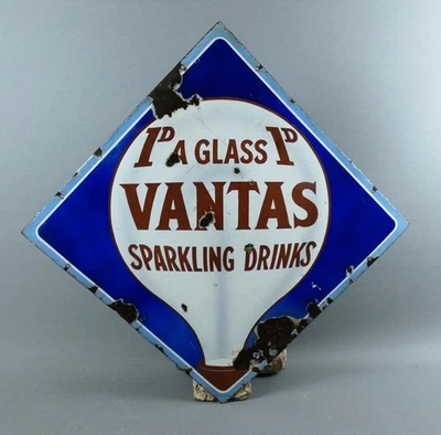 Vintage Vantas Sparkling Drinks 1d A Glass Enamel Advertising Sign c1910  #25201 - Imagem 1 de 4