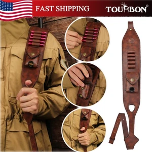 TOURBON 2 Points Leather Gun Sling Finger Hole Rifle Ammo Holder Tool Pouch Gift - Picture 1 of 24