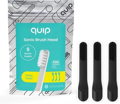 Quip Cabezales de Repuesto de Cepillo de Dientes Sónico para Adultos - Paquete de 3 Cepillos Estándar Negro Foto 1 de 4