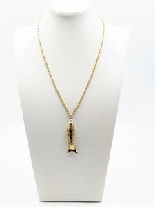 Vintage Gold Tone Articulated Fish Pendant Necklace Jewelry - Picture 1 of 11