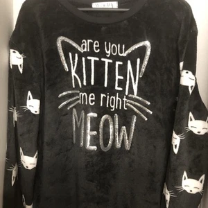 WOUND UP ¿Are You KITTEN me Right MEOW? Camisa suave cómoda negra/blanca LS talla XL - Imagen 1 de 7