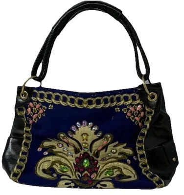 华丽复古谢里夫宝石皇家蓝色波西米亚地毯单肩包手提包钱包二手状况完好 — 第 1/4 张图片