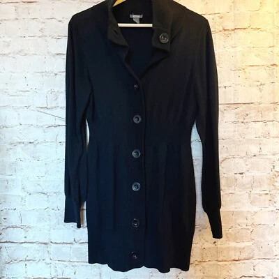 Cárdigan suéter túnica Kenneth Cole Reaction para mujer con botones talla M negro Foto 1 de 4