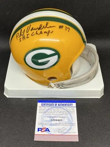 Phil Vandersea Green Bay Packers SB I Champs Signed 2-Bar Mini Helmet ~ PSA COA - Picture 1 of 4