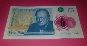 AA01 New 5 Pound Note RAREST & LOWEST SERIAL ON EBAY Polymer £5 Five AA01 010334 - Picture 1 of 5