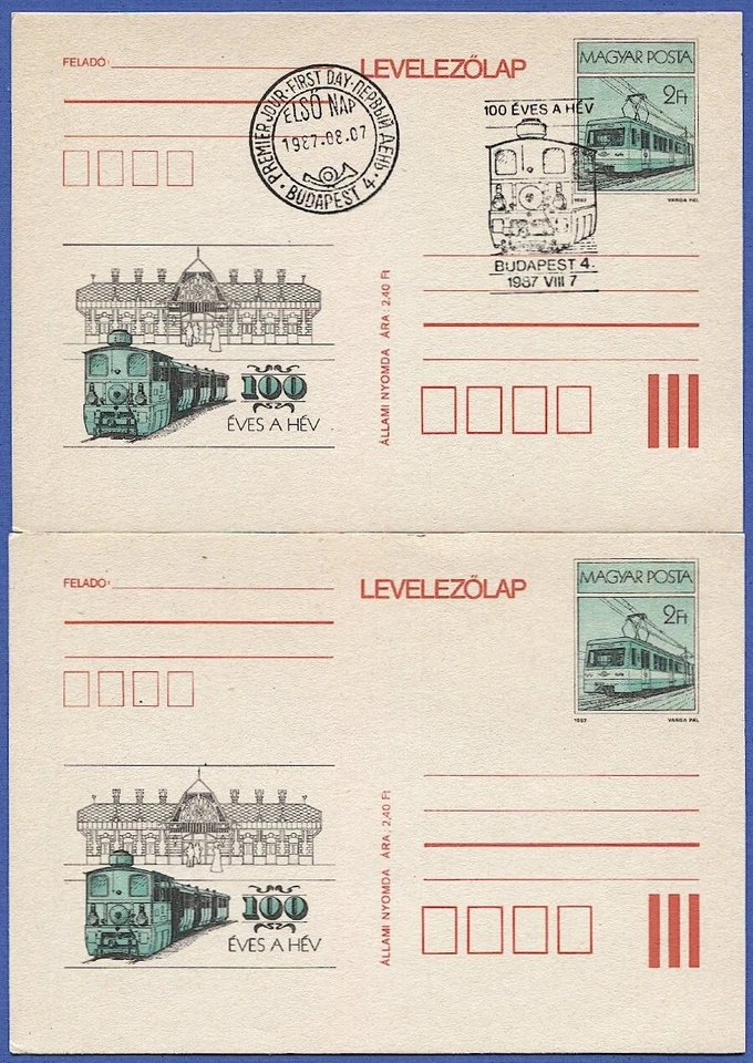 Hungría 1987 2 ft tarjetas postales 100 aniversario Budapest Hev Line, como nuevas + FDC Foto 1 de 1