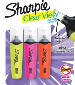 Destacadores Sharpie Clear View, paquete de 3, amarillo, coral y púrpura. ¡Totalmente nuevo!¡! - Imagen 1 de 1