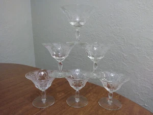 Vintage Fostoria Sherbet / Champagne Lot of 6 Glasses Etched Scroll Floral Swags - Picture 1 of 18