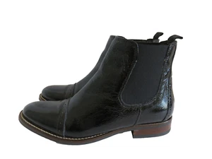 CARMENS Ankle Boots Cap Toe Black Crinkle Patent Leather Womens 8 EU 38 - Picture 1 of 9