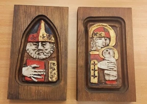 RARE 2 Vintage 60's Christian Greek Orthodox Plaster Plaques Hand Made Art - Picture 1 of 4
