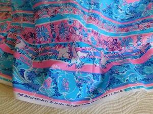 VTG Birds & Bees Zuzek Key West Hand Print Fabric blue pink cotton material 1 yd - Picture 1 of 24