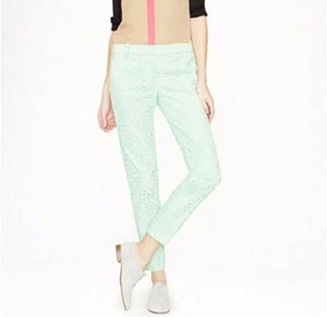 J.Crew Cafe Capri Pants 2 Pastel Mint Green Embroidered Cotton Eyelet Cropped - Picture 1 of 6