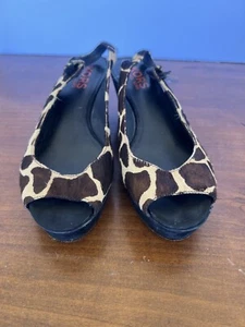 Michael Kors Platform Wedge Leopard Print Calf’s Hair Peep Toe Brown & Black - Picture 1 of 10