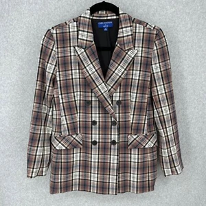 Cara Santana Apt 9 Womens Plaid Blazer Size 14 Double Breasted Long Academia - Picture 1 of 13