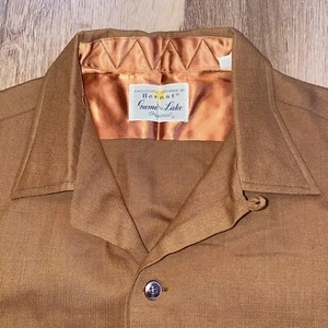 Vtg 40s 50s Game and Lake Shirt Mens Bernat Wool Rayon Loop Collar MCM Medium - Picture 1 of 16