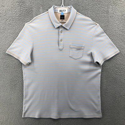 Camisa polo de golf Saks Fifth Avenue calce ajustado para hombre talla XL a rayas azul naranja 8077 Foto 1 de 4