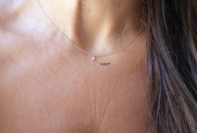 DIAMOND SOLITAIRE BEZEL SET NECKLACE 14K YELLOW GOLD 0.03 CT SI1 Clarity G COLOR - Image 1 of 4