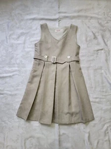 Sunny Fashion Girls Size 7 Uniform Jumper Lined Beige Pleated Belt Side Zip - Picture 1 of 6