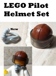LEGO Pilot Helmet Set Brown Leather Visor Smoked Breathing Tube Apparatus Flying - Picture 1 of 1