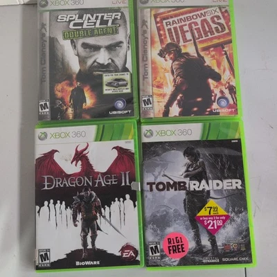 Lot Xbox 360 games Tomb Raider, Dragon Age II, Rainbow Six Vegas, Splinter Cell - Image 1 of 4