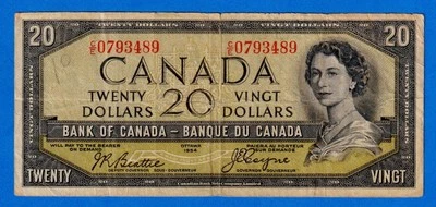 CANADA $20 1954 BC-33a / P-70a  Circulated DEVIL'S FACE 👿   C/E 0793489 - Image 1 of 3