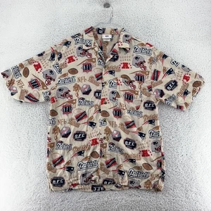 New England Patriots Shirt Mens Medium Beige NFL Football Button Up Short Sleeve - Picture 1 of 6