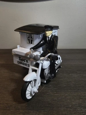 VTG Rare Diecast Motorcycle & Sidecar With Rider See's Candy Vintage Advertising - Image 1 of 4
