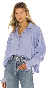 Blusa Free People para mujer Kiss Kiss con puños con cordones (L, prado altramuz) - Imagen 1 de 15