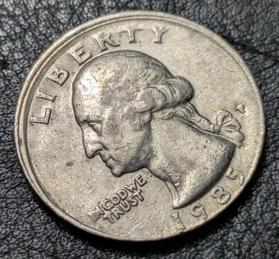 1985-P 25c Quarter BROADSTRUCK MINT ERROR Broad strike & Struck Through Grease - Image 1 of 4