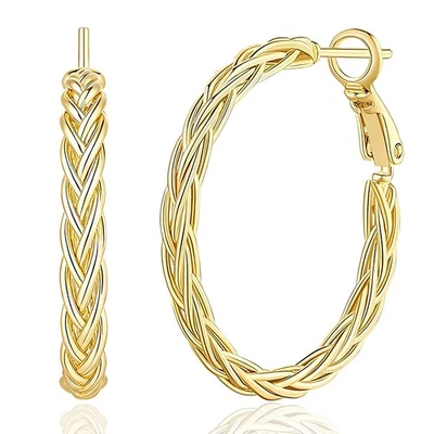 14K 30MM Gold Hoop Trendy Thick Twisted Hoops Earring Fine Weave Jewelry Women - Image 1 of 4