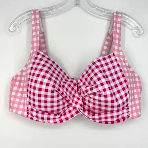 Lands' End Draper James Womens 18W Bikini Top Pink Multi Gingham Check Underwire - Picture 1 of 8