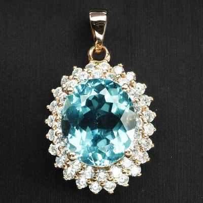 Presentes de Natal, pingentes de ouro rosa prata esterlina 925 azul água-marinha 6,40 ct - Imagem 1 de 4