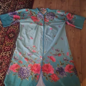 DDR Morgenmantel,Hausmantel,Knöpfe Hellblau gr 52/54 - Bild 1 von 5