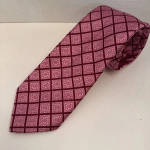 Thomas Pink London 57 Zoll reine Seide Krawatte rosa mit weinroter Fensterscheibe Brokat Marokko - Bild 1 von 5