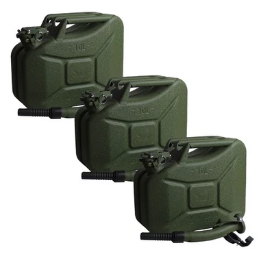3x Benzinkanister Kraftstoffkanister Metall 10 Liter Hammerschlag Olivgrün - Bild 1 von 4