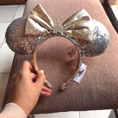 Diadema plateada con lazo de Mickey Mouse joya castillo orejas de Minnie de lentejuelas de los parques de Disney Foto 1 de 4